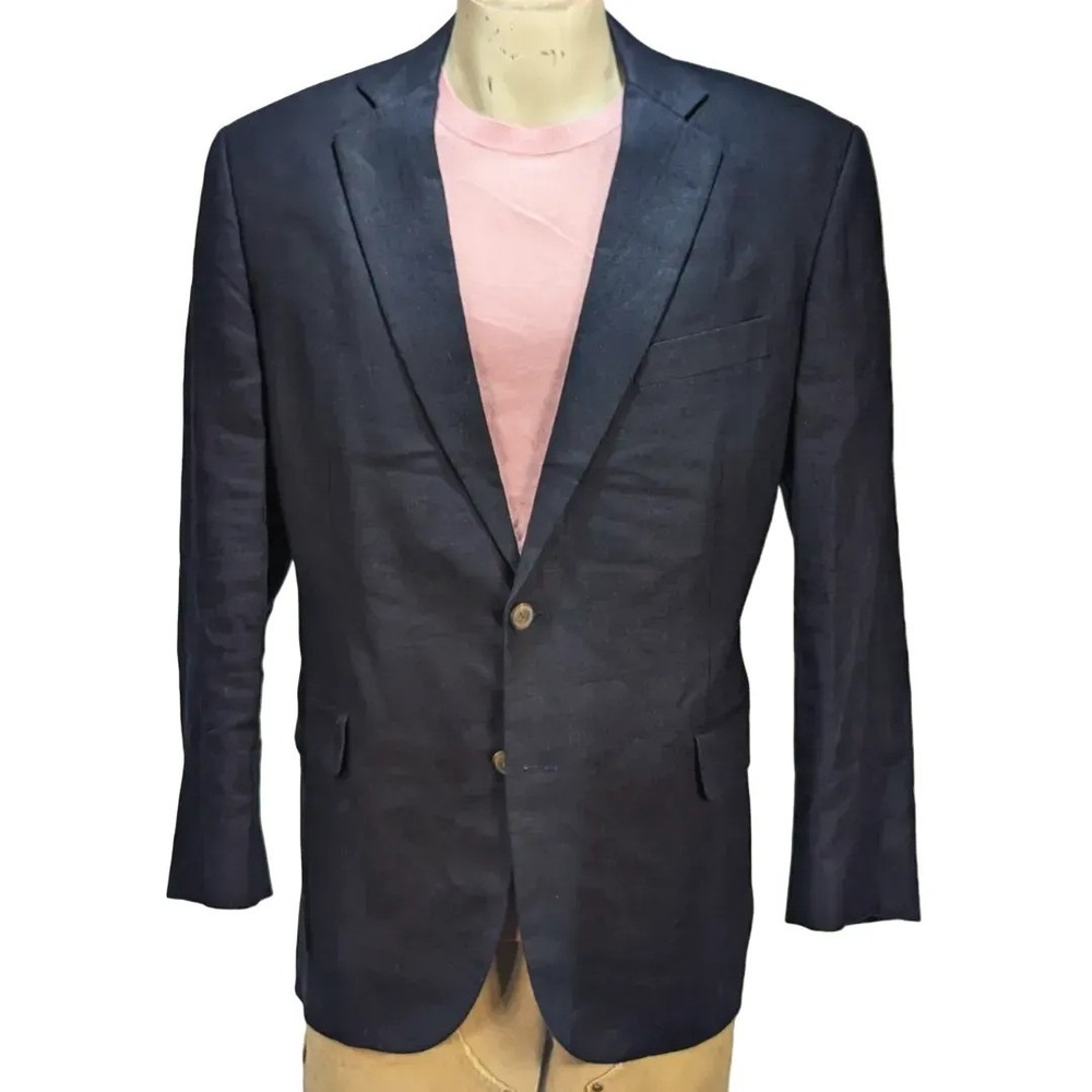 Brooks Brothers 346 Men's Navy Blue Linen 2 Button Blazer Sport Coat Sz 43R EUC